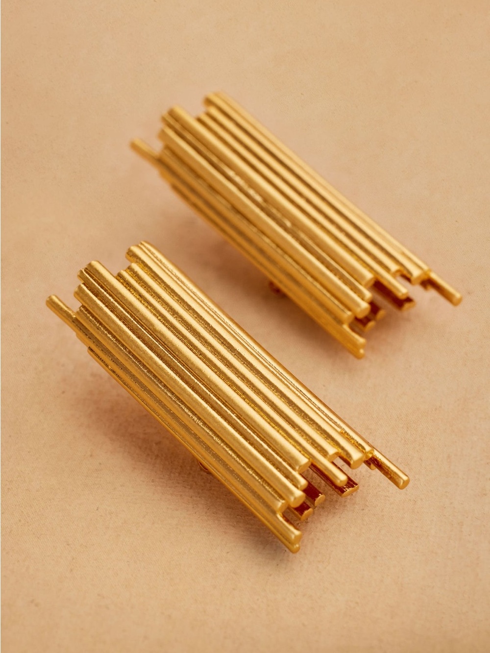 Gold Layered Bar Clip-On Earrings - Elegant Gold Tone